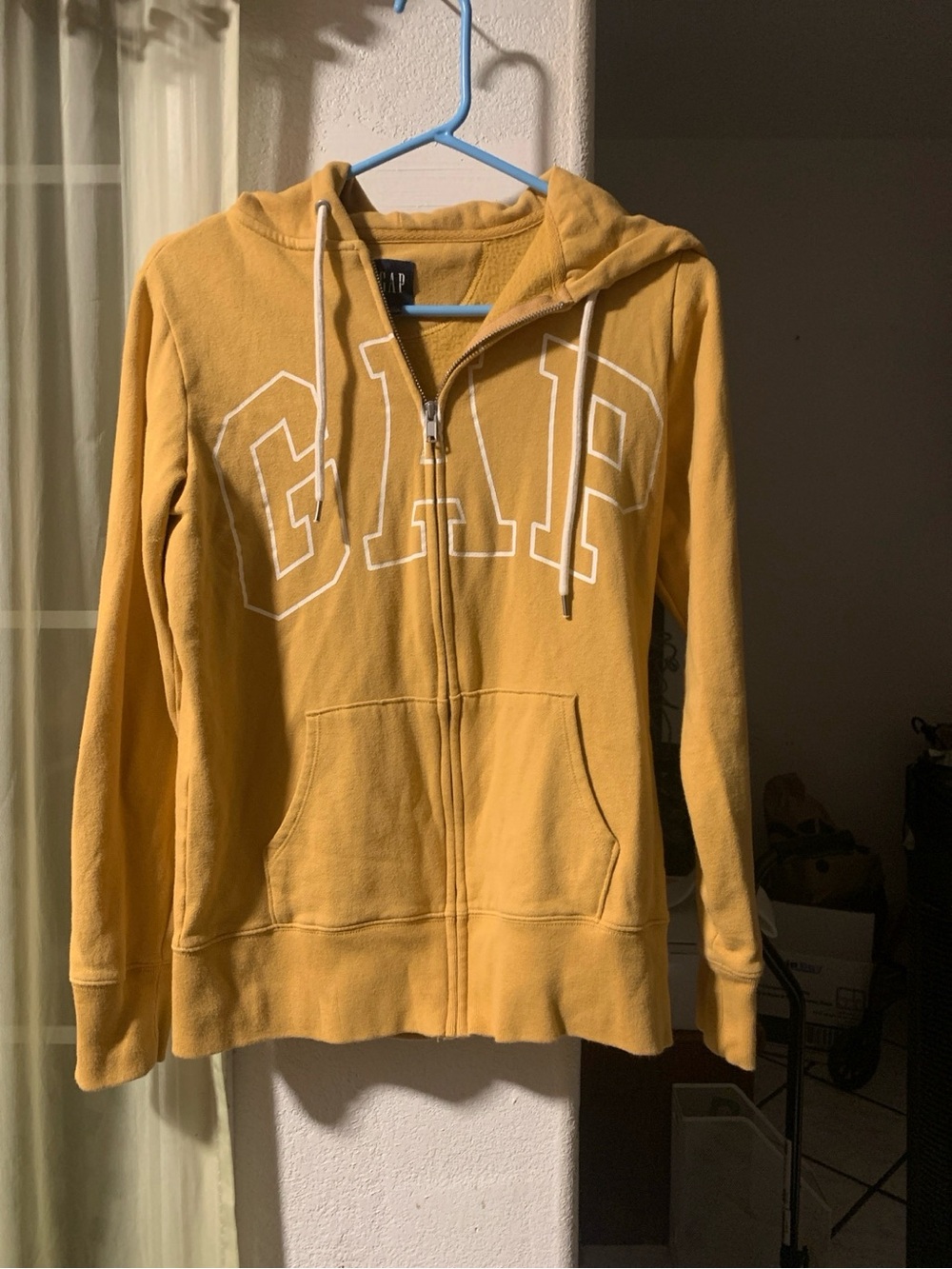 GAP Women's Yellow Zip-Up Hoodie with White Logo